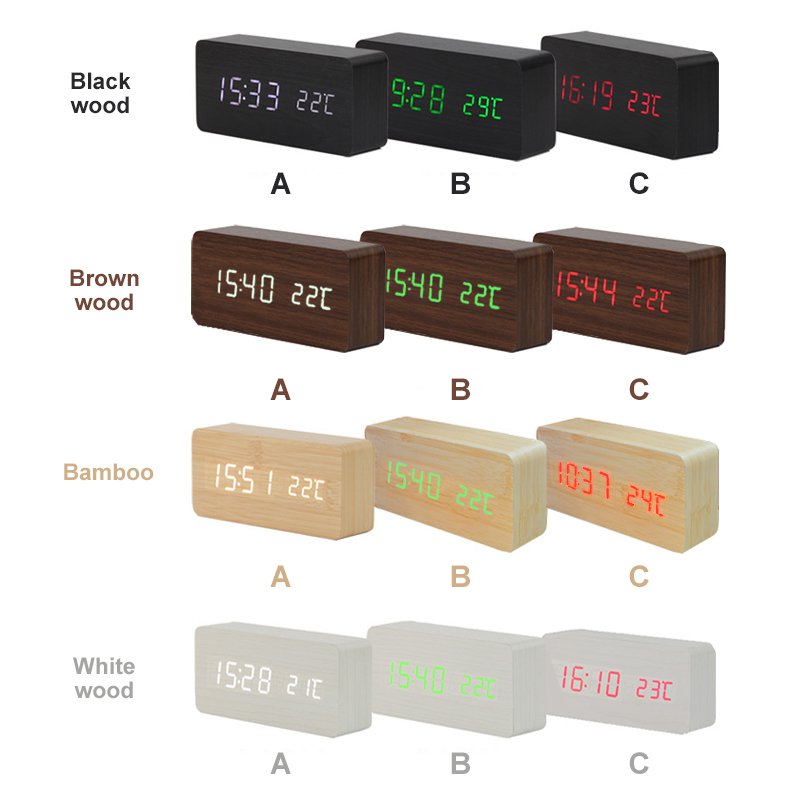 LED Teak Cuboid Alarm Clock